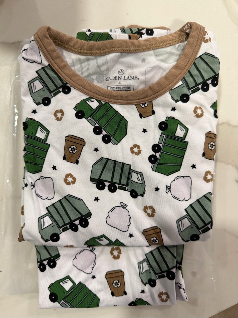Caden Lane Green and Tan Garbage Truck Kids Pajama Set